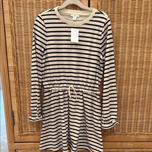 NWT Crewcuts 10 Girls Black and Cream Striped Sweatshirt Dress